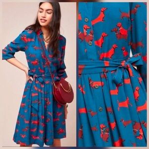 ❤️ ANTHROPOLOGIE CONVERSATIONS HAUTE DACHSHUND A-LINE SHIRT DRESS, 2
